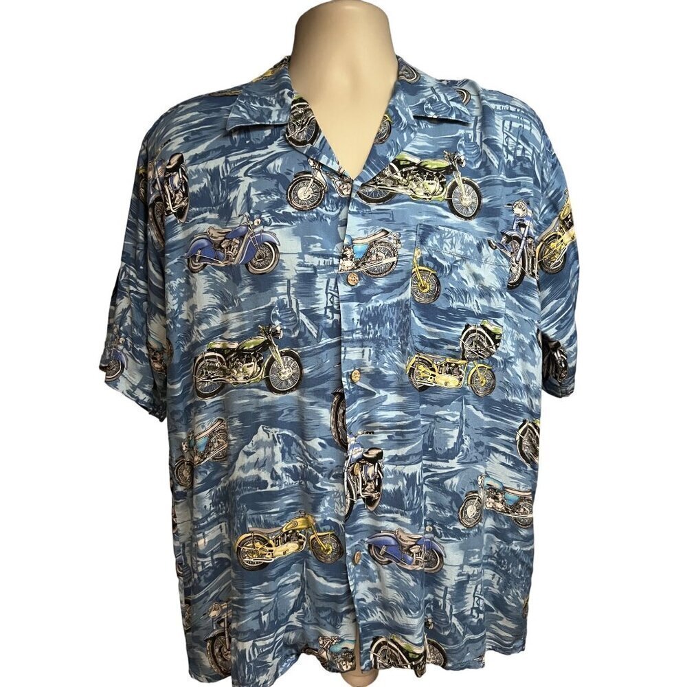 Island Collection Mens Vintage Motorcycle Hawaiian Button Up Shirt Large Pocket - Picture 1 of 8